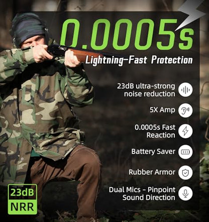 PROHEAR Digital Electronic Shooting Ear Protection 5X Sound Amplification Earmuffs, 23dB NRR Low Profile Noise Reduction Hearing Protection for Gun Range and Hunting, Green - style: Electronic 2.0 - Green