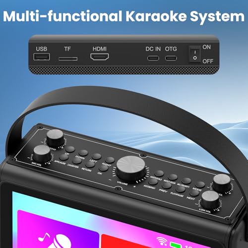 Karaoke Machine with Lyrics Display, Built-in 10.1 inch HD Screen | Supports WiFi HDMI Bluetooth USB TF and Echo, Portable Karaoke System for Adults, with 2 Wireless Microphones for Home Party