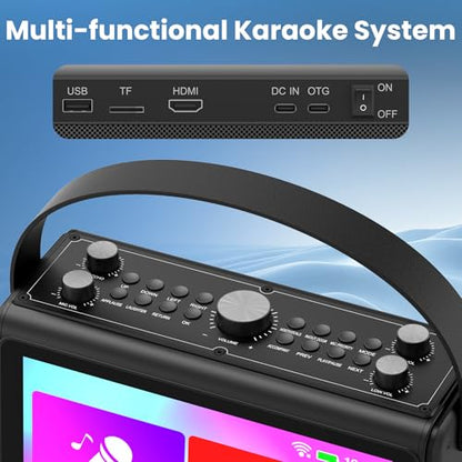 Karaoke Machine with Lyrics Display, Built-in 10.1 inch HD Screen | Supports WiFi HDMI Bluetooth USB TF and Echo, Portable Karaoke System for Adults, with 2 Wireless Microphones for Home Party
