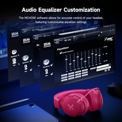 MCHOSE V9 PRO Wireless Gaming Headset 7.1 Surround Sound for PS5 PS4 PC Switch TOPSPEED Gaming Headphones, Noise Canceling Mic, 250Hr Battery, Low 15ms Latency, Lightweight, BT 5.3 FPS Games Rose&Red - color: V9PRO-RoseRed