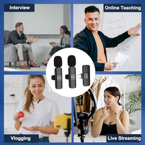Wireless Lavalier Microphone for iPhone 15/16/17 Series, iPad and Android Devices, Noise Cancelling,Bluetooth Mini Lapel Microphone for Vlogging/YouTube/Live Streaming/Tiktok/Interview