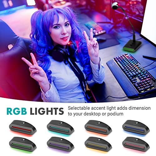 Movo GM-7 Professional 18-inch Gooseneck Microphone and USB Interface Base with RGB Lights, Gain, Mute - Podium Microphone with Stand for Streaming, Meetings, Lectures - USB Mic for Mac and PC