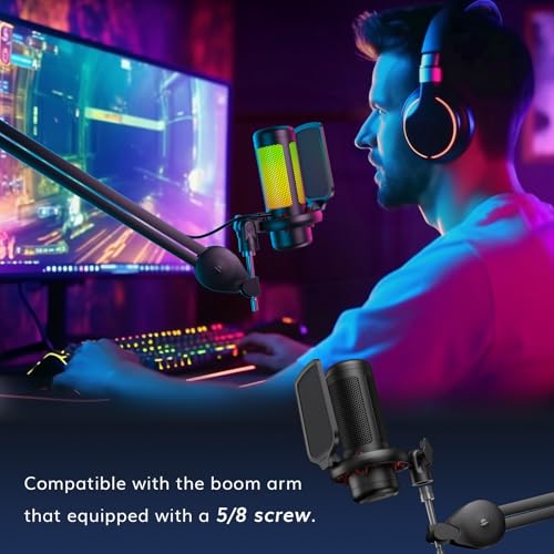 TONOR Gaming Microphone Set, PC Condenser Mic with RGB for Gamers | Desktop Stand Set, Quick Mute, Volume Control, for Twitch Streaming, Discord Chatting, 200 cm/78'' Cable, Black, TC310 - style: RGB Mic with Desktop Stand