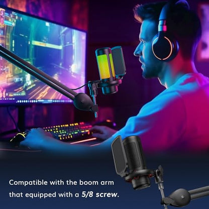 TONOR Gaming Microphone Set, PC Condenser Mic with RGB for Gamers | Desktop Stand Set, Quick Mute, Volume Control, for Twitch Streaming, Discord Chatting, 200 cm/78'' Cable, Black, TC310 - style: RGB Mic with Desktop Stand