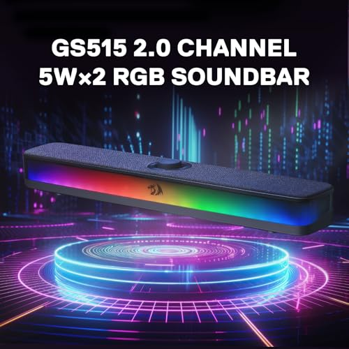 Redragon GS515 RGB Desktop Soundbar, 2.0 Stereo Enhanced Sound, BT 5.3 | 6 Dynamic Lighting Effects, Wireless & Wired Connectivity, Compact Design,Plug & Play USB Powered PC Gaming Speaker - color: Black