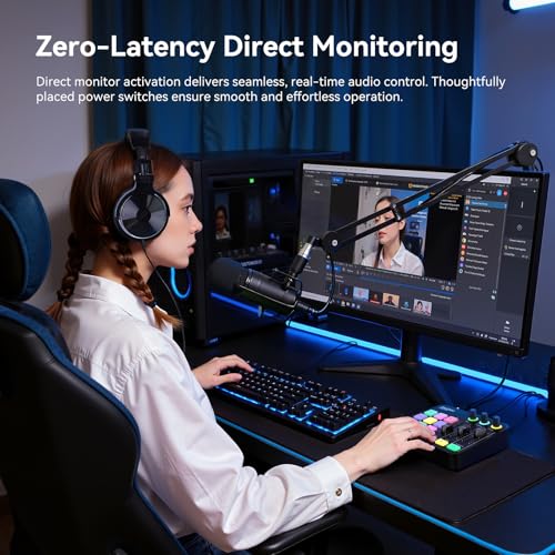 OneOdio Solocaster Gaming Audio Mixer, 5-Channel Interface, 48V XLR | Bluetooth, RGB lighting, USB-C and 3.5mm inputs for beginner streaming, podcasting, karaoke and PC, Mac or mobile use