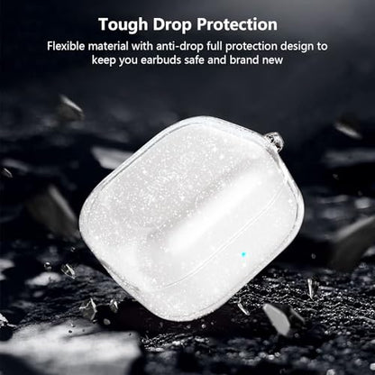 for Samsung Galaxy Buds 4 Case/Galaxy Buds 4 Pro Case Clear Glitter,Cute Girly Sparkly Bling Clear Cover for Samsung Galaxy Buds 4/4 Pro,Premium TPU Skin with Keychain&Cleaning Pen Women-Clear - color: Clear Glitter