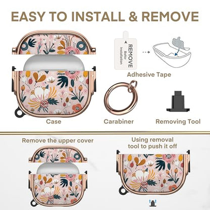 for AirPods 4 Case with Safety Lock, Magsafe Compatible, Pink Flower | Double Secure Lock,Drop Protection,Two-Piece Design,with Gold Keychain, Anti Lost, Dustproof, Cute AirPod 4 Case - color: Brown + Pink, size: AirPods 4 Case