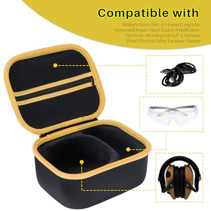 Storage Case Compatible with Walker's Razor Slim Shooting Hearing Protection Electronic Earmuffs - color: Black + Yellow