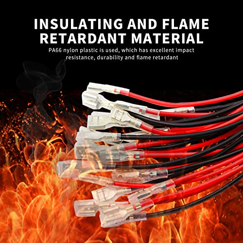 30Pcs 6.3mm Double Head Crimp Terminal Wire 15Red+15Black 11.82" | Tin-plated copper terminals with nylon insulating sleeves,great conductivity.Easy crimp connection without soldering