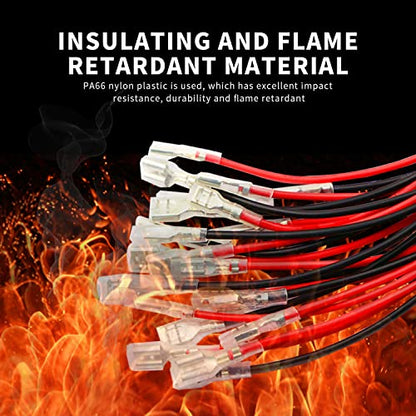30Pcs 6.3mm Double Head Crimp Terminal Wire 15Red+15Black 11.82" | Tin-plated copper terminals with nylon insulating sleeves,great conductivity.Easy crimp connection without soldering
