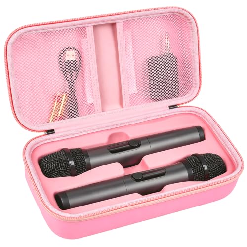 Wireless Microphone Case Compatible with JBL Wireless Two Microphone System, Handheld Dual Mic Travel Bag for Singing or Karaoke for Receivers, Adapters, AA Batteries - color: Pink