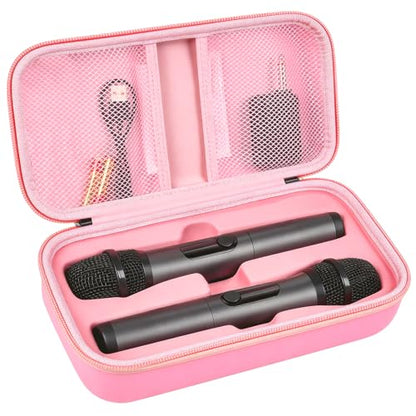 Wireless Microphone Case Compatible with JBL Wireless Two Microphone System, Handheld Dual Mic Travel Bag for Singing or Karaoke for Receivers, Adapters, AA Batteries - color: Pink