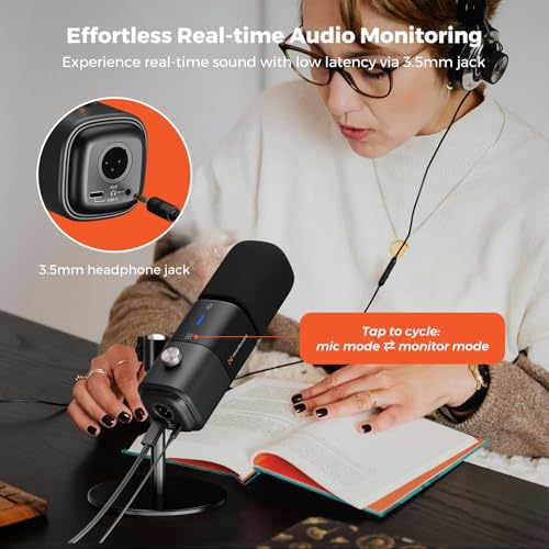 AM15X Dynamic Microphone for PC with USB/XLR, Noise Cancellation | 24-Bit/48kHz Audio, Headphone Monitoring, Mute, Gain Control and Desk Stand for Podcasting, Streaming & Gaming