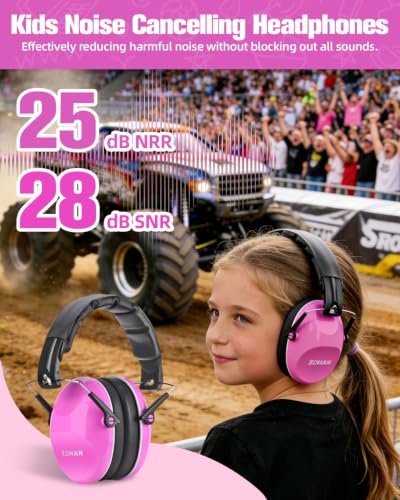 ZOHAN 032 Kids Noise Canceling Headphones - 25dB NRR Kids Ear Protection Earmuffs for School, Monster Jam, Fireworks, Travel, Air Show, Concert, Autism - Pink - color: Pink