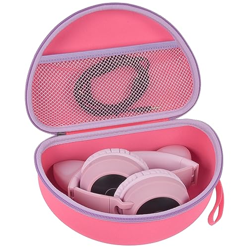 PAIYULE Kids Headphone Case for Riwbox CT-7S/CT-7, for iClever IC-HS01 | Headphone case for kids, hard EVA shell, mesh pocket, fits cat-ear over-ear models, red, school and travel, box only, Rose - color: Rose red