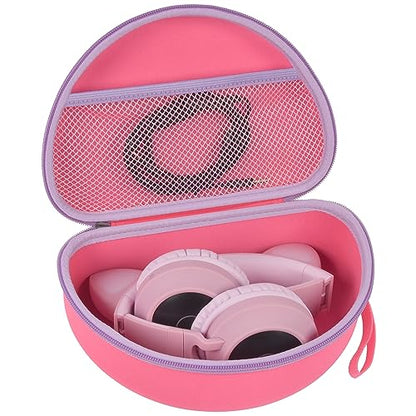 PAIYULE Kids Headphone Case for Riwbox CT-7S/CT-7, for iClever IC-HS01 | Headphone case for kids, hard EVA shell, mesh pocket, fits cat-ear over-ear models, red, school and travel, box only, Rose - color: Rose red