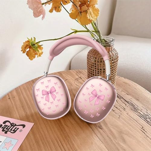 Cute Pink Bowa Clear Case for Airpods Max Headphones Stylish Girl Pattern Soft TPU Ear Cups Cover Anti-Scratch Silicone Ear Pad Protective Case Kawaii Headband Cover for Apple Airpods Max - color: Pink bow A