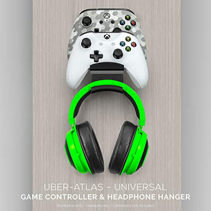 BRAINWAVZ The UberAtlas Dual Game Controller & Headphone Stand Wall Mount Holder for Xbox ONE, Series X, PS5, PS4, PS3, Switch, STEELSERIES Gamepad & More, Stay Organized No Screws - color: Black