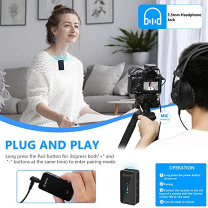 BOYA Wireless Lavalier Microphone, by-XM6 K1 2.4G Compact Professional Lapel Mic with Rechargeable Charging Case for iPhone/iPad/Android/Camera-7HR Battery, 328' Range,LED Display