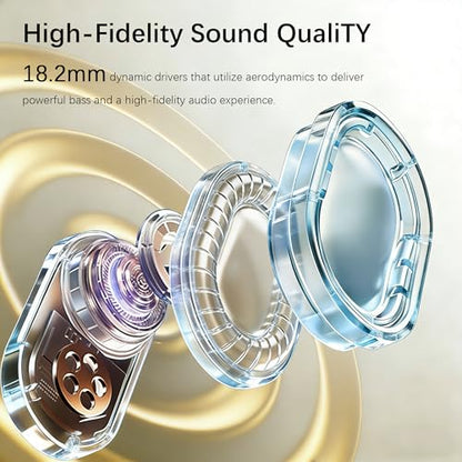 Open Ear Headphones Over Ear Earbuds with Earhook Directional Sound Bluetooth 6.0 Endurance Dual-Layer Silicone Comfort ENC Clear Calls, Waterproof Workout Earphones (White) - color: White