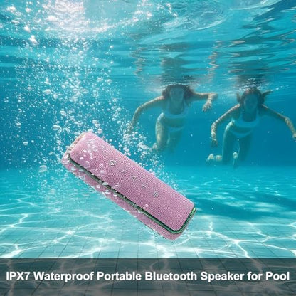 IPX7 Waterproof Bluetooth Shower Speaker | 30W RMS (40W Peak) Floating Pool Speaker, RGB Sync Lights, Built-in Mic for Hands-Free Calls, Pink - color: Pink