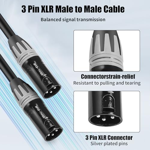 SMALL-EYE XLR Male to Male Patch Cable 5 ft 2-Pack, 3-Pin Balanced | 22AWG OFC Copper, Low Noise Audio, Reliable Connector Fit, Studio and Live Sound - size: M to M -5ft, style: Male to Male