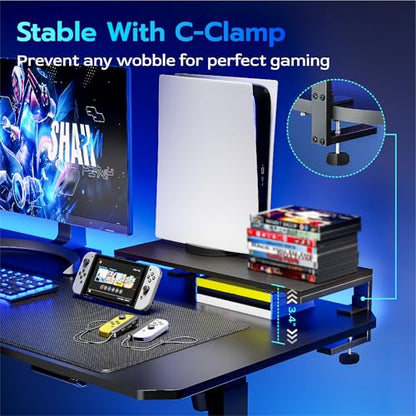 ARES WING Clamp-On 21.7" Desk Extender Shelf, Heavy Duty Desktop Organizer | 21.7"x 9.8" Versatile Clamp on Desk Shelf,For Gaming and Office Accessories, Black - size: 22", style: no hook
