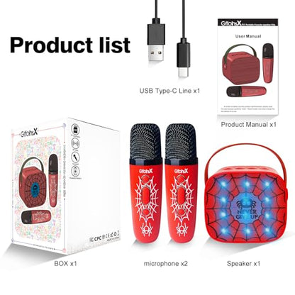 Mini Kids Karaoke Machine with LED and Fun Voice,Girls Boys Birthday Gifts | Portable Bluetooth Speaker with 2 Wireless Microphones for Ages 3,4,5,6,7,8,9,10+ Years Old Girl Boy Party Gift,Singing Toys - color: RED