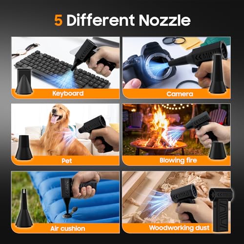 Compressed Air Duster, 3-Gear Mini Blower, Rechargeable, Cordless | 130,000RPM, Electric, Dust Blower, Air Blower, Fast Charging, Pc, Keyboard, Car, Home, Black, 5 Nozzles, 0.48 lb Lightweight
