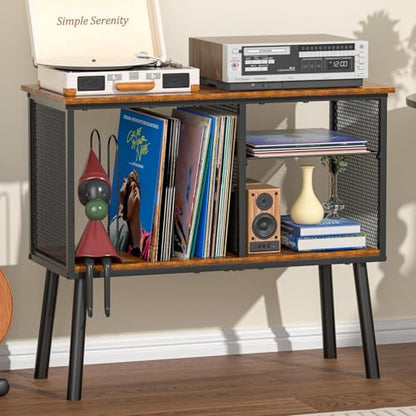 Record Player Stand with Adjustable Divider Vinyl Storage Holder Up to 200 Albums Mid-Century Large Record Player Table Vinyl Holder Turntable Stand End Table for Bedroom & Living Room, Patent Pending - size: 29.9"W x 13.4"D x 27.5"H