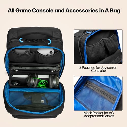 PGmoon Carrying Backpack Compatible with Steam Deck, | Travel Case Bag with Separate Game Cards Holder, Multi-Pockets For Game Headset, Docking Station, Controllers