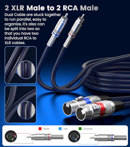 Tisino Female XLR to RCA Stereo Audio Patch Cable, 2 RCA/2 XLR-HiFi, 10FT | Dual XLR Female to RCA Male Patch Cord, Heavy Duty HiFi Cable for Mixer, Amplifier, Home Theater Audio System - size: 10 FT