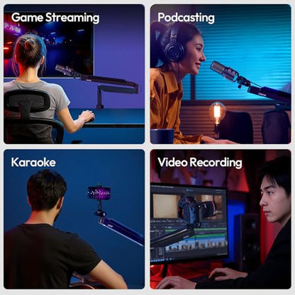 ULANZI ZJ05 Premium High-Low Profile 2-in-1 Design Microphone Boom Arm with Ballhead Cold Shoe Fully Adjustable, with Cable Management Channels, Desk Clamp for Podcast Streaming Gaming Studio