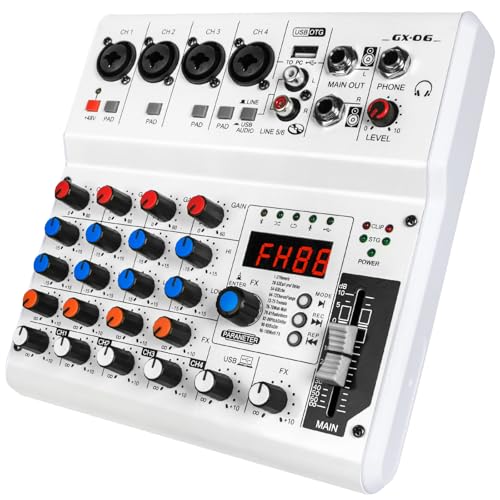 6-Channel Audio Mixer with 99 Sound Effects for PC,Portable Sound Mixing Console with BT USB Recording Input for Live Streaming,Podcasting,DJ Show