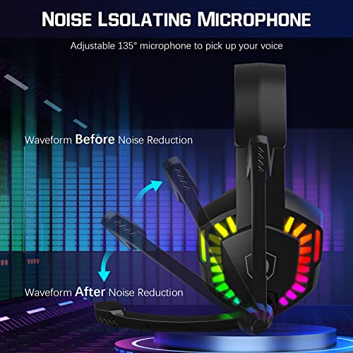 Wired Rainbow LED Backlit Keyboard and Mouse, Over Ear Headphone with Mic, Gaming Mice and Pad, for PC, Xbox and PS4 (Black/White) - color: Black/White