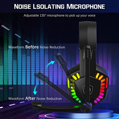 Wired Rainbow LED Backlit Keyboard and Mouse, Over Ear Headphone with Mic, Gaming Mice and Pad, for PC, Xbox and PS4 (Black/White) - color: Black/White