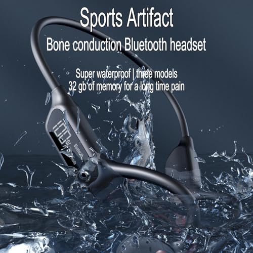 Swimming Headphones Bone Conduction Open Ear Headset MP3 Player Built-in 32G Memory IP68 Underwater Waterproof Stereo Bluetooth Earphone LED Screen for Driving Bicycling Running Skiing-X10 Black - color: Swim headset X10 Black