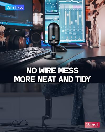 ALABS USB Wireless Cardioid Condenser Mic for Podcast/Gaming/Home Office | 100ft Signal Transmission Distance,Streaming Mic with LED, Quick Mute Indicator, Noise Cancelling for PC/Mac