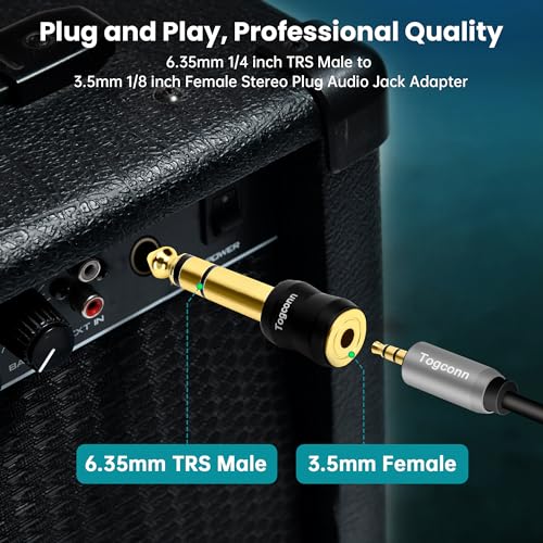 6.35mm 1/4 Inch to 3.5mm 1/8 Inch Adapter 2 Pack, 6.35mm Quarter Inch TRS Stereo Male to 3.5mm Female Jack Plug Gold-Plated Pure Copper Audio Converter Connector Premium Quality Series - color: 6.35mm(TRS) Male to 3.5mm Female, size: 2 Pack