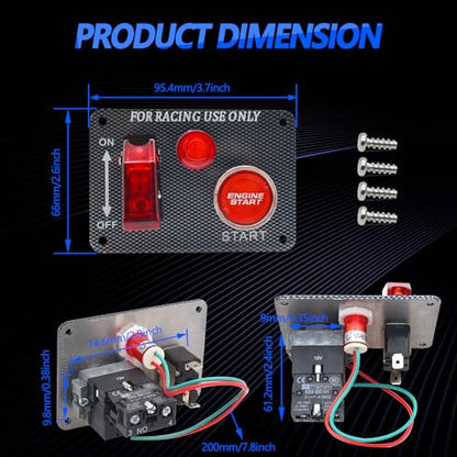 12V Ignition Switch Panel, Race Car Ignition Switches with Push Button Engine Starter Switch Panel, Racing Switch Panel Carbon Fiber LED Ignition Toggle Switches Panel 2 in 1 for RV Truck | Engine Starter Switch Panel, Racing Switch Panel Carbon Fiber LED