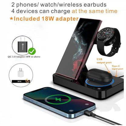 3 in 1 Charging Station for Samsung Android: Wireless Phone and Watch Charger for Galaxy S26 S25 Ultra/S24/S23/Z Fold, Wireless Charger Stand for Galaxy Watch 9/8/7/6/5 Earbuds 4/3/Pro (White) - color: White