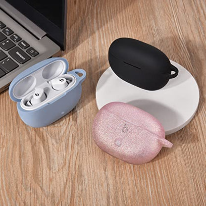 AIRSPO Silicone Case Compatible with Beats Studio Buds Case 2021 Soft Protective Cover for Beats Wireless Earbuds with Keychain (Glittery Rose Gold) - color: Glittery Rose Gold