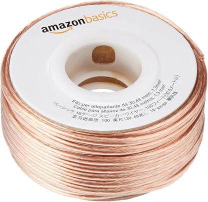 Amazon Basics 16-Gauge Speaker Wire Cable, Polarity Marked, 100 ft, Bronze (Pack of 12) - size: 100 Feet (Pack of 12)