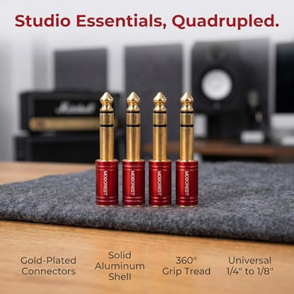 MOBOREST 1/4" Male to 3.5mm Female TRS Jack Headphones adapte, Red -4PCS | 6.35mm Male to 3.5mm Female adapter Pure Copper connectors for lossless TRS sound, guitar amp, piano, keyboard, mixer, studio - color: 4RED