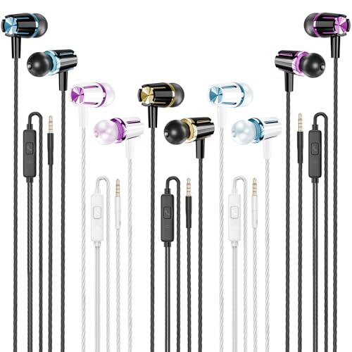 Rayleigh Wired Earbuds (5-Pack) with Microphone and Heavy Bass Stereo 3.5mm | High-fidelity stereo, microphone, multi-function button, tangle-free cable, ergonomic in-ear design, and 5 color options - color: Black-3.5mm