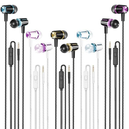 Rayleigh Wired Earbuds (5-Pack) with Microphone and Heavy Bass Stereo 3.5mm | High-fidelity stereo, microphone, multi-function button, tangle-free cable, ergonomic in-ear design, and 5 color options - color: Black-3.5mm