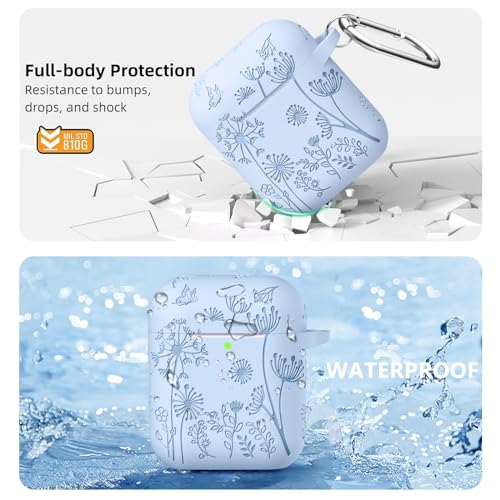 Lerobo for AirPod Case 2nd/1st Generation with Keychain | Flower Engraved Soft Silicone Shockproof Cover for AirPods 2 Case, Wireless Charging, Led Visible, One-piece Design, Lilac - color: Lilac