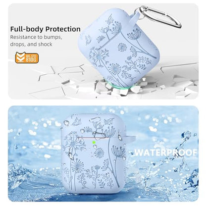 Lerobo for AirPod Case 2nd/1st Generation with Keychain | Flower Engraved Soft Silicone Shockproof Cover for AirPods 2 Case, Wireless Charging, Led Visible, One-piece Design, Lilac - color: Lilac