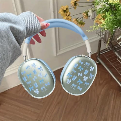 Cute Blue Bow B Clear Case for Airpods Max Headphones Kawaii Girls Print Soft TPU Ear Cups Cover Anti-Scratch Silicone Ear Pad Protective Case Stylish Headband Cover for Apple Airpods Max - color: Blue bow B